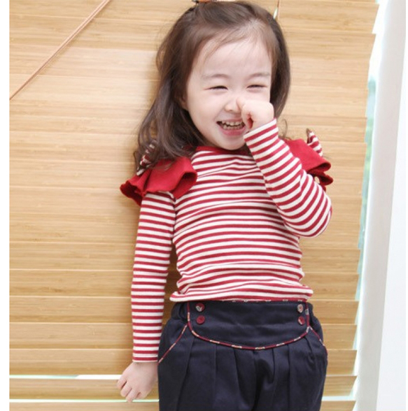 Momokidshop – เสื้อสาวน้อยริ้วขาวแดงกระดุมทอง ราคา 239 บาท **พร้อมส่ง** รูปที่ 1