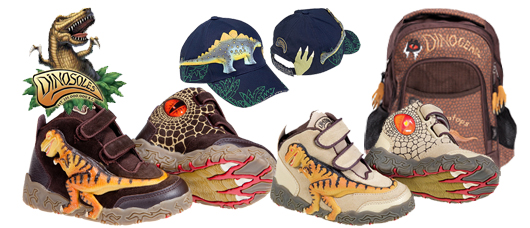 รองเท้า หมวก กระเป๋าเป้ลายไดโนเสาร์ 3 มิติสุดเท่ห์ ยี่ห้อ Dinosoles รูปที่ 1
