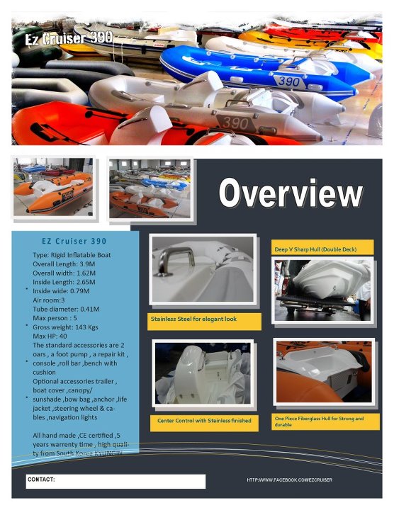 ขายเรือยางท้องไฟเบอร์มาพร้อมกับชุดคอนโทรลพวงมาลัย EZ Cruiser 390 ขนาด 3.9 เมตร รูปที่ 4