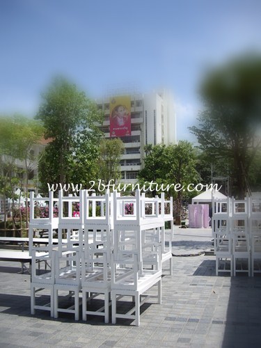 เก้าอี้สนามเช่า เช่าเก้าอี้สนาม สีขาว จากไม้เนื้อแข็ง ไม้ไม่บิดไม่งอ (wooden bench rental) รูปที่ 3