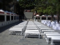 เก้าอี้สนามเช่า เช่าเก้าอี้สนาม สีขาว จากไม้เนื้อแข็ง ไม้ไม่บิดไม่งอ (wooden bench rental)