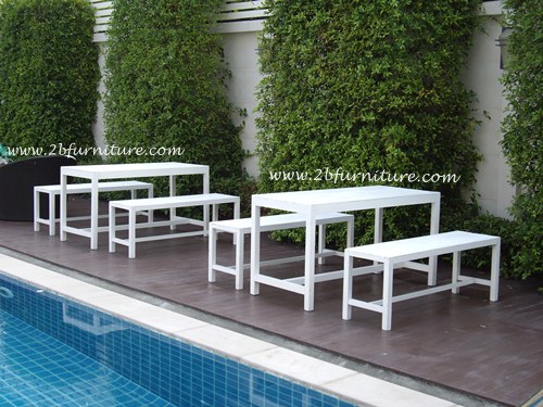 เก้าอี้สนามเช่า เช่าเก้าอี้สนาม สีขาว จากไม้เนื้อแข็ง ไม้ไม่บิดไม่งอ (wooden bench rental) รูปที่ 2