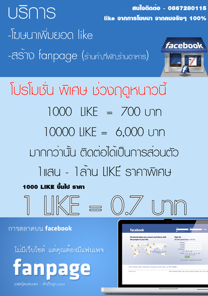 รับเพิ่มlike เพจขายสินค้าในfacebook ราคาถูก รูปที่ 1