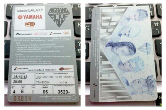 ขายบัตรคอนเสิร์ต BIGBANG ALIVEฯ (โซนราคา 3,500) โซน E แถว I เลขที่นั่ง 06 จำนวน 1 ใบ วันศุกร์ที่ 5 ต.ค 55 รูปที่ 1