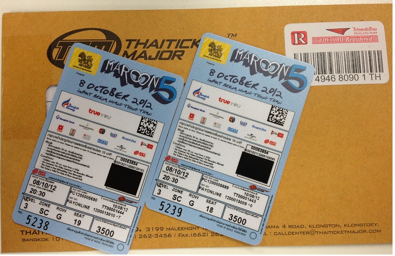 !!ขายบัตร Marron 5 [Zone SC Row G] หน้าบัตร 3500 มี 2 ใบ ขาย 6000/ใบครับ รูปที่ 1