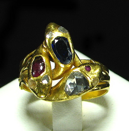 แหวนงู ทอง เก่า ทับทิม มรกต เพชรซีก งานเก่า นน.9.88 g รูปที่ 1