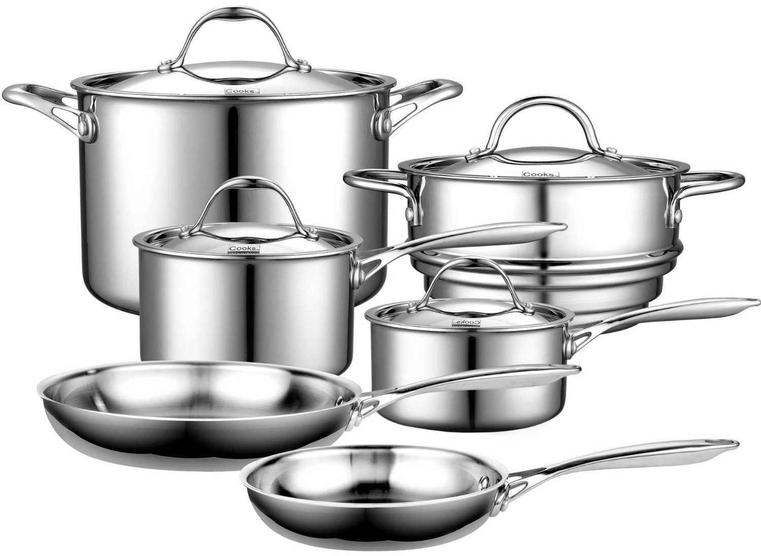 Discount Sale Cooks Standard Multi-Ply Clad Stainless-Steel 10-Piece Cookware Set รูปที่ 1