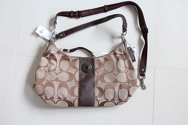 New COACH Signature Stripe Convertible Hobo 19281 รูปที่ 1