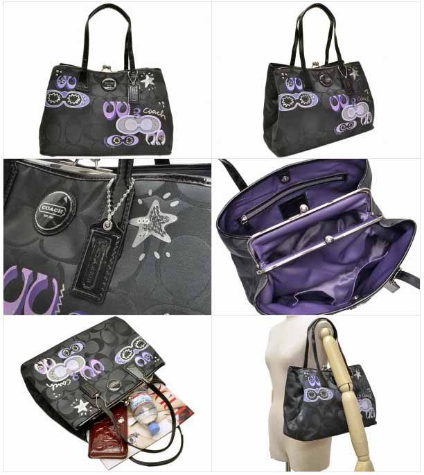 พร้อมส่ง COACH 17575 Signature Stripe Applique Frame Carryall - Black  รูปที่ 3