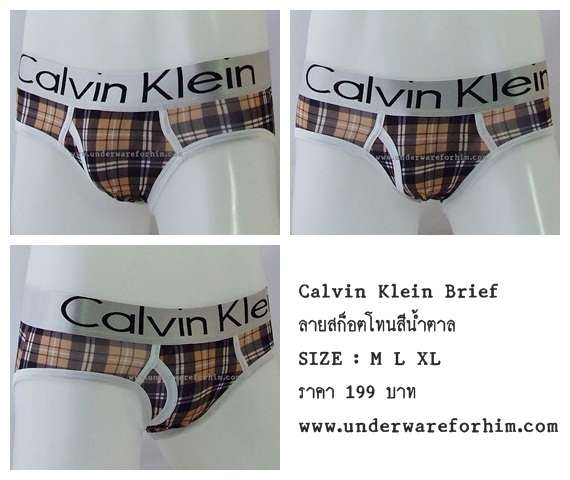 กางเกงในชาย Calvin Klein Briefs : ลายสก๊อตโทนสีน้ำตาล แถบเงิน รูปที่ 1
