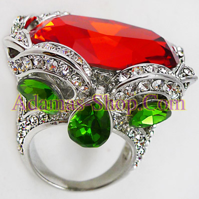 แหวนแฟชั่น แหวนแฟนซี แหวนค็อกเทล แหวนเพชรคริสตัล สีแดงเขียวขาว ส่งEMSฟรี รูปที่ 1