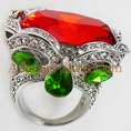 แหวนแฟชั่น แหวนแฟนซี แหวนค็อกเทล แหวนเพชรคริสตัล สีแดงเขียวขาว ส่งEMSฟรี