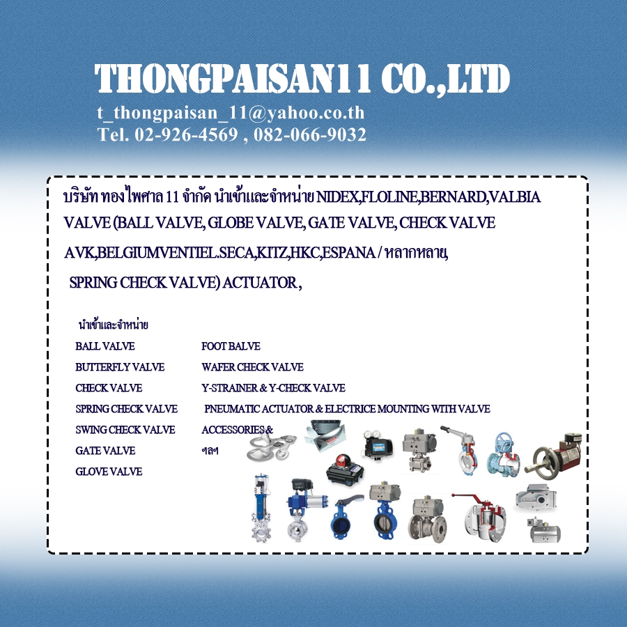 บริษัท ทองไพศาล 11 จำกัด นำเข้าและจำหน่ายVALVE (BALL VALVE, GLOBE VALVE, GATE VALVE, CHECK VALVE, SPRING CHECK VALVE) AC รูปที่ 1