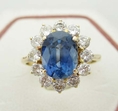 แหวน ไพลิน สีน้ำเงิน เข้ม สวย ล้อมเพชร งานเก่า นน. 2.97 g
