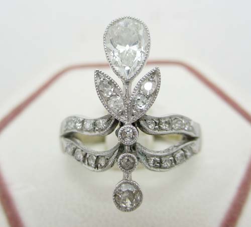 แหวน เพชร หยดน้ำ เพชร เหลี่ยม Old European Cut Diamonds น่ารักมาก นน.3.34 g รูปที่ 1