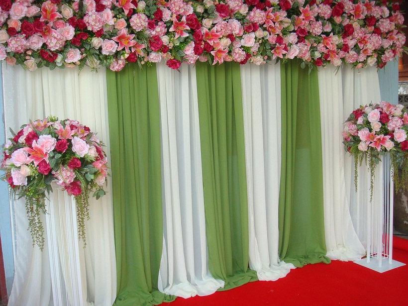บริการให้เช่า backdrop ฉากผ้า/ซุ้มดอกไม้ประดิษฐ์งานแต่งขนาด กว้าง 3 X สูง 2.20 M. สามารถเลือกสีได้ รูปที่ 6