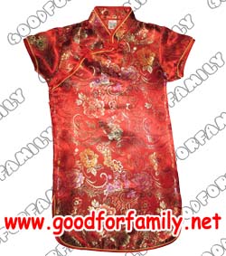 ชุดจีน ชุดกี่เพ้า แขนสั้น กระโปรงสั้น สีแดง สีทอง ชุดตรุษจีน ลายดอกไม้ เสื้อคอจีน ชุดแฟนซี แต่งแฟนซี fancy เสื้อผ้าเด็ก รูปที่ 1