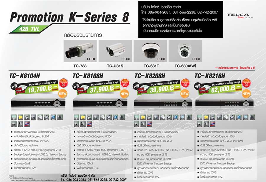 ชุดกล้องวงจรปิด CCTV 420TVL พร้อมเครื่องบันทึก Telca Sony K-Series รูปที่ 1