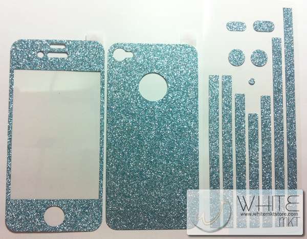 ฟิล์มกันรอยแฟชั่น รอบเครื่อง กากเพชรสีฟ้า for iPhone4S/4S (MSP044) รูปที่ 1