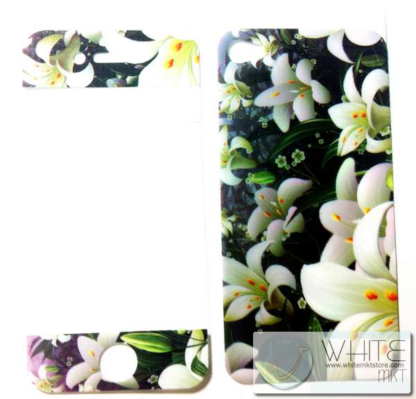 ฟิล์มกันรอย แฟชั่น ลายกราฟฟิก แฟนชี ลายดอกไม้สีขาว for iPhone4S/4S (MSP052) รูปที่ 1