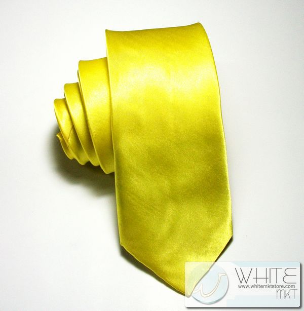 เนคไท ผ้ามันผิวเรียบ สีเหลืือง หน้ากว้าง 2 นิ้ว (NT062) by WhiteMKT รูปที่ 1