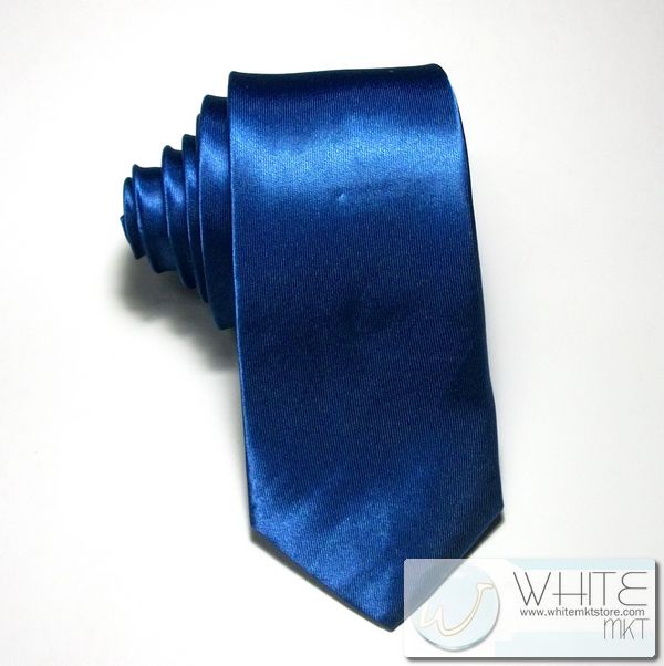 เนคไท ผ้ามันผิวเรียบ สีน้ำเงินหม่น หน้ากว้าง 2 นิ้ว (NT075) by WhiteMKT รูปที่ 1