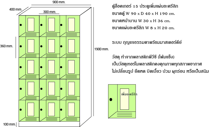 ตู้ล็อคเกอร์พีวีซี 15 ประตู เพิ่มอะครีลิกพร้อมเจอะช่องบายอากาศ รูปที่ 6