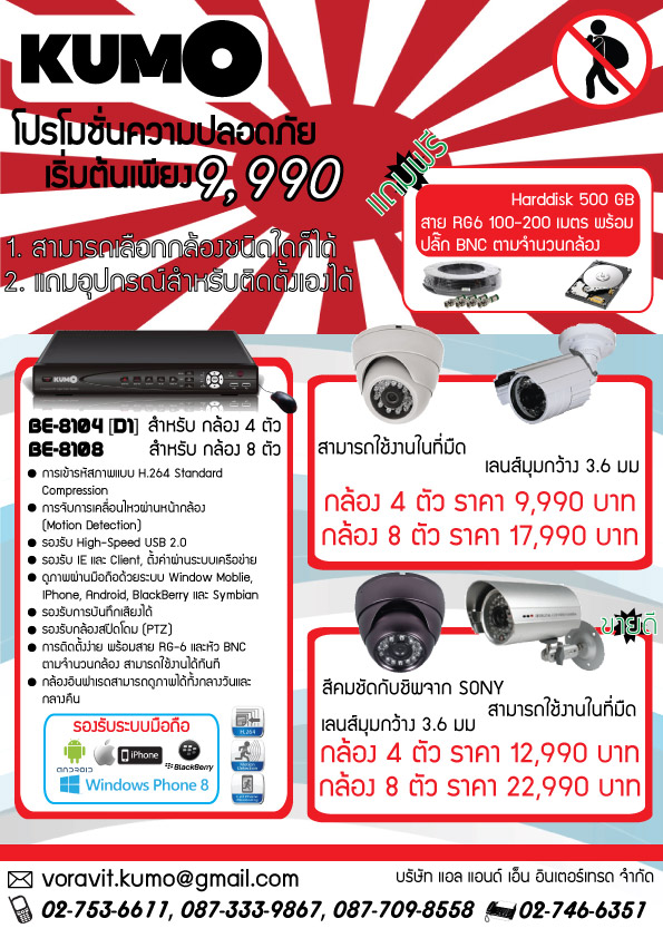 กล้องวงจรปิด (CCTV) คุณภาพดีราคาพอใจ ของแถมสุดพิเศษ By Kumo รูปที่ 1