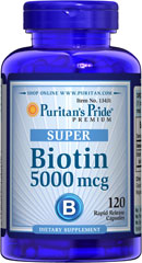 puritan’s pride  super biotin 5000 mcg.120 capsuleลดอาการผมร่วง,ช่วยให้รากผมแข็งแรง  ส่งฟรีลงทะเบียน รูปที่ 1