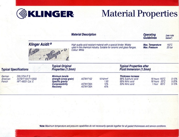 ปะเก็นแผ่นใยหินทนกรด klinger acidit หรือ klinger acidit acid resistant asbestos gasket sheet รูปที่ 1