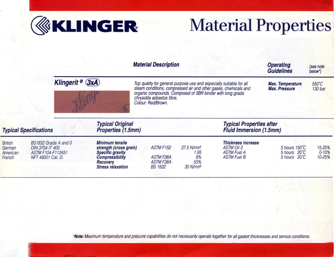 ปะเก็นแผ่นใยหินทนความร้อน klingerit หรือ klingerit heat resistant asbestos gasket sheet  รูปที่ 1