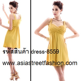 dress ชุดเดรสสไตล์วินเทจ ใส่ออกงาน สีเหลือง แขนกุด ผ้าคอตตอน ใส่ไปงานแต่งงาน เซ็กซี่มากๆ ค่ะ Asia Street Fashion (พรีออเดอร์) รูปที่ 1