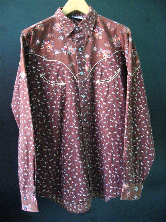 เสื้อCow Boyกระดุมมุกเหลี่ยม Vintageเก่าแท้ ผ้าลายดอก Size M รูปที่ 2
