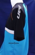 เสื้อกีฬา PAN สีฟ้าแขนดำมีลายคาดด้านหน้า
