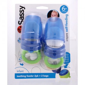 ตาข่าย สำหรับใส่ผลไม้ หรือ อาหาร สำหรับดูด หรือ กัด แพคคู่ Sassy Teething Feeder สีฟ้า สีชมพู รูปที่ 1