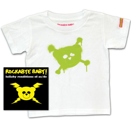 Rockabye Baby Lullaby Renditions AC DC Rockabye Baby 100 Organic Cotton Toddler T-Shirt White Green รูปที่ 1