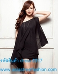 dress เดรสสั้นแฟชั่นเกาหลี สีดำ เปิดไหล่ ผ้าคอตตอน + ชีฟอง ใส่ออกงาน สวย เซ็กซี่มากๆ ค่ะ Asia Street Fashion (พร้อมส่ง)