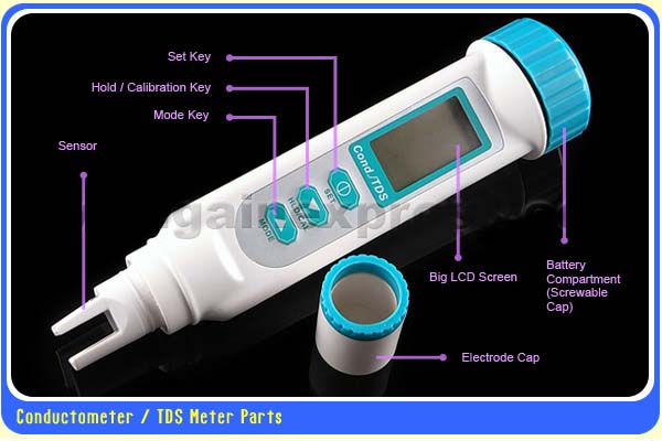 ขายเครื่องวัดค่าอีซี EC, TDS, อุณหภูมิ 3in1 ในตัวเดียว สำหรับปลูกผักไฮโดรโปนิกส์ ฟรี! น้ำยาสอบเทียบ 1413uS, 5.00mS รูปที่ 2