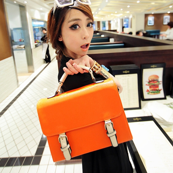 กระเป๋าหนัง แฟชั่นเกาหลี สะพาย&ถือ สีส้ม พร้อมส่ง รูปที่ 1