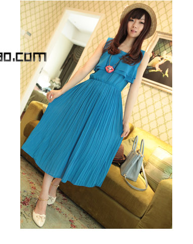 ชุดพีชยาว แขนกุด สีฟ้าน้ำเงิน พร้อมส่ง รูปที่ 3