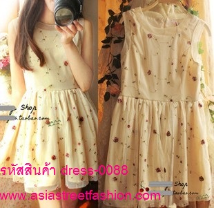 dress ชุดเดรสคอวี ใส่ออกงาน แขนกุด ผ้าชีฟอง + ผ้าซาติน สีบานเย็น น่ารัก ใส่ไปงานแต่ง สวยมากๆ แบบตามภาพ Asia Street Fashion (พร้อมส่ง)  รูปที่ 4