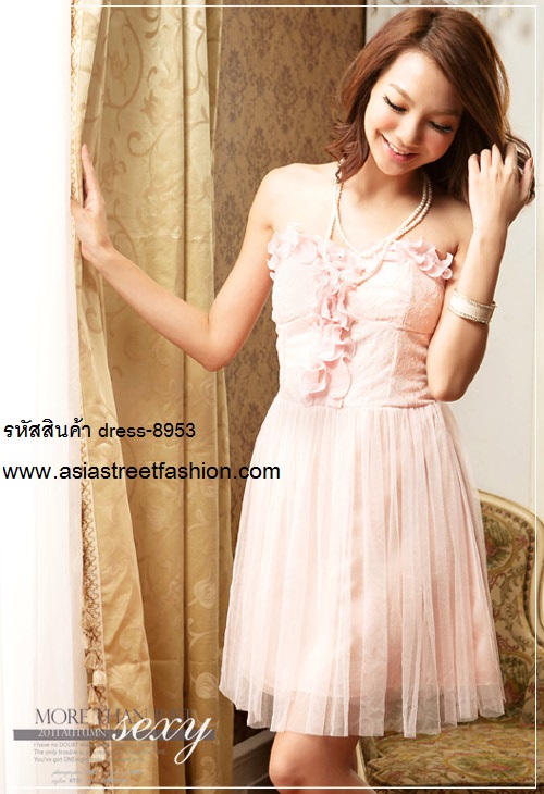 dress ชุดเดรสคอวี ใส่ออกงาน แขนกุด ผ้าชีฟอง + ผ้าซาติน สีบานเย็น น่ารัก ใส่ไปงานแต่ง สวยมากๆ แบบตามภาพ Asia Street Fashion (พร้อมส่ง)  รูปที่ 7