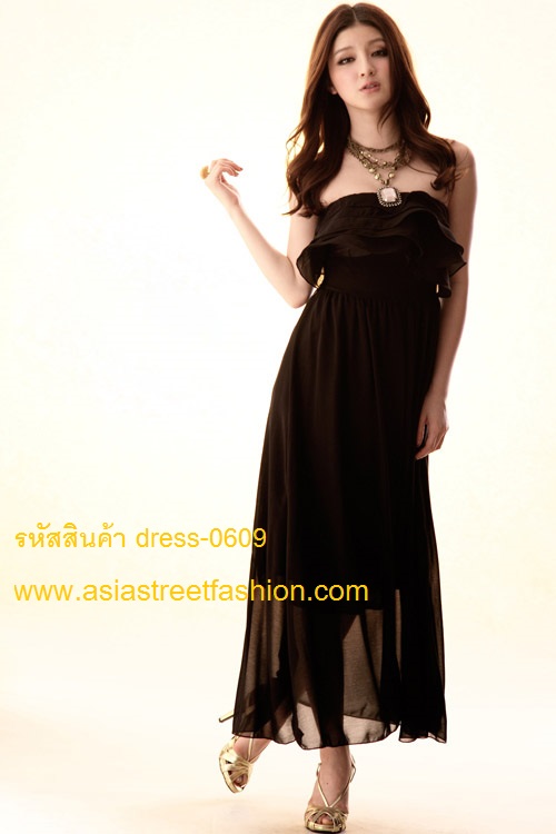 dress ชุดเดรสคอวี ใส่ออกงาน แขนกุด ผ้าชีฟอง + ผ้าซาติน สีบานเย็น น่ารัก ใส่ไปงานแต่ง สวยมากๆ แบบตามภาพ Asia Street Fashion (พร้อมส่ง)  รูปที่ 3