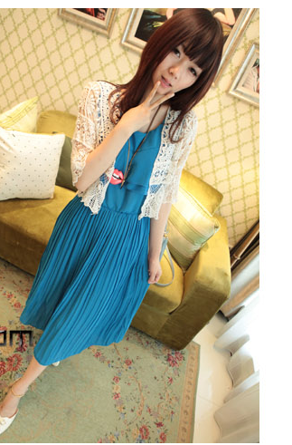 ชุดพีชยาว แขนกุด สีฟ้าน้ำเงิน พร้อมส่ง รูปที่ 5