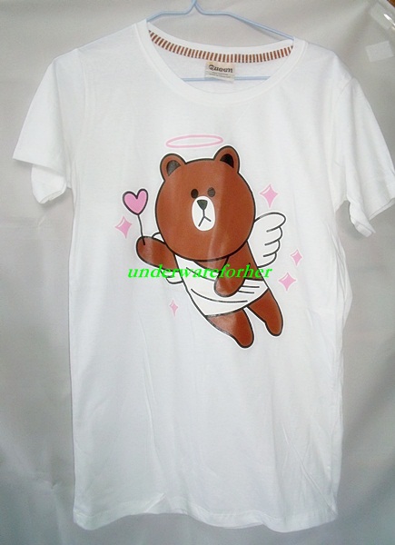เสื้อยืด STICKER  LINE สีขาว logoหมีน้ำตาล รูปที่ 1