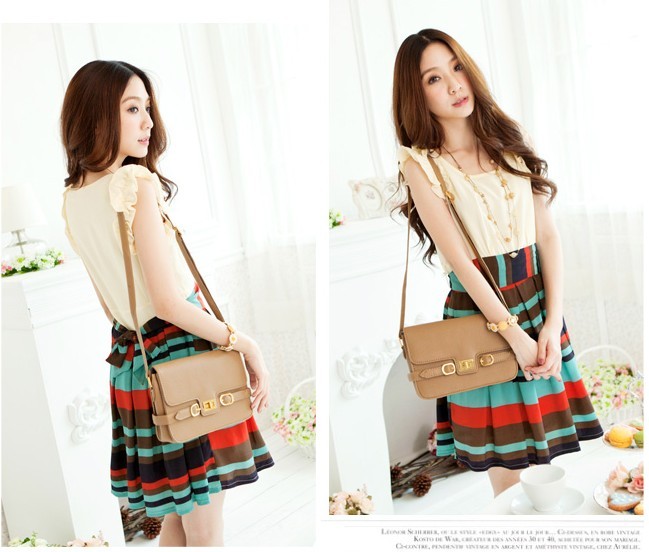 ชุดเดรสแขนกุด ผ้าชีฟอง (สีน้ำแอพพริคอท ขาว) พร้อมส่ง รูปที่ 2