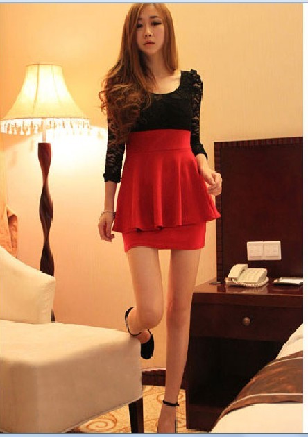 เดรสแฟชั่นแขนยาวตกแต่งลูกไม้ สีดำแดง พร้อมส่ง รูปที่ 3