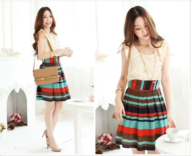 ชุดเดรสแขนกุด ผ้าชีฟอง (สีน้ำแอพพริคอท ขาว) พร้อมส่ง รูปที่ 3