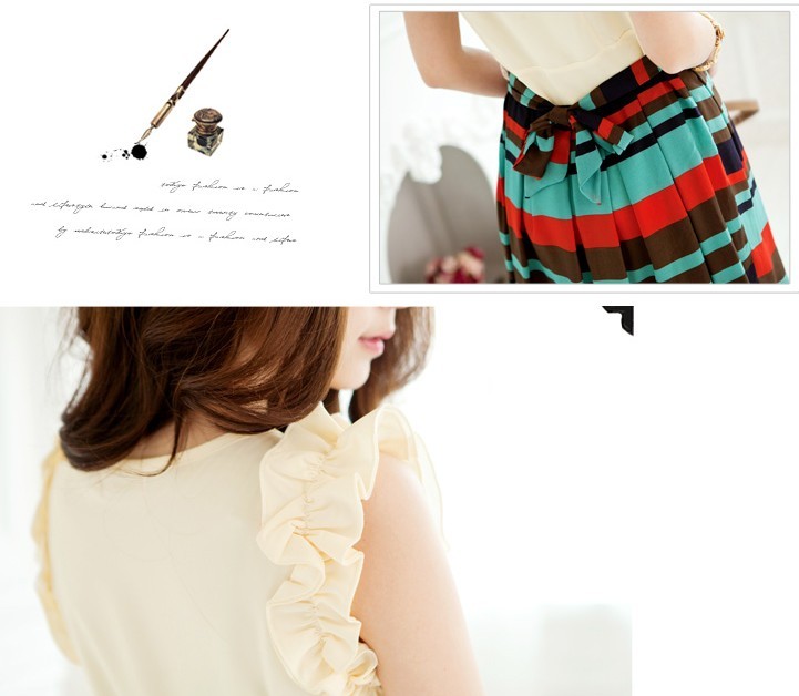 ชุดเดรสแขนกุด ผ้าชีฟอง (สีน้ำแอพพริคอท ขาว) พร้อมส่ง รูปที่ 4