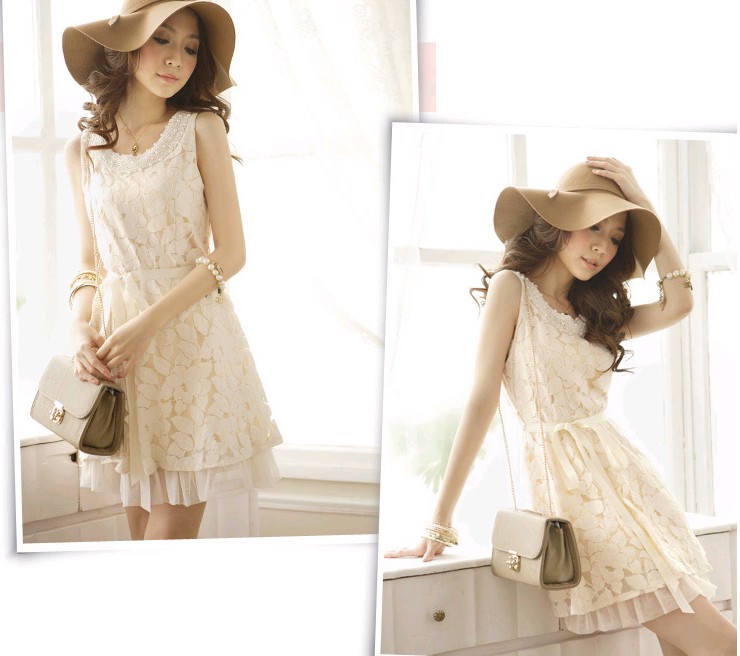 ชุดเดรสผ้าลูกไม้สีครีม มีผ้าซับใน พร้อมส่ง รูปที่ 2